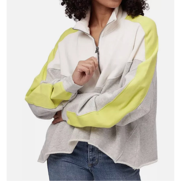 FREE PEOPLE Split Second Sweatshirt Colorblock 1/2 Zip Pullover Cropped - Picture 4 of 12